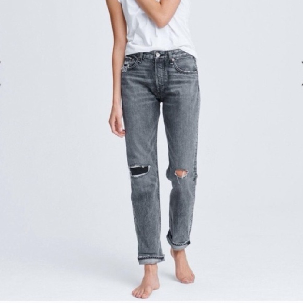 Rag & Bone Rose Mid-Rise Boyfriend Jeans Denim Charcoal Gray Sz 27
